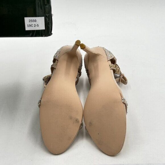 FSJ Champagne Wedding Shoes Rhinestone Stiletto Heels Bridal Sandals - Picture 7 of 8